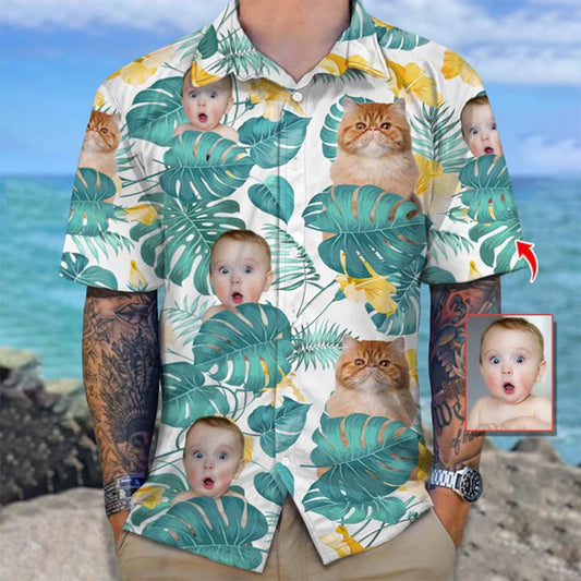 Family - Upload Cat And Face Photo - Personalized Hawaiian Shirt - The Next Custom Gift