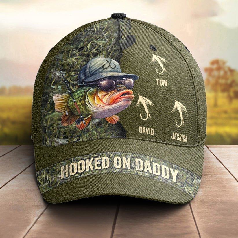 Father - Hooked On Dad Grandpa Papa Daddy - Personalized Classic Cap - The Next Custom Gift