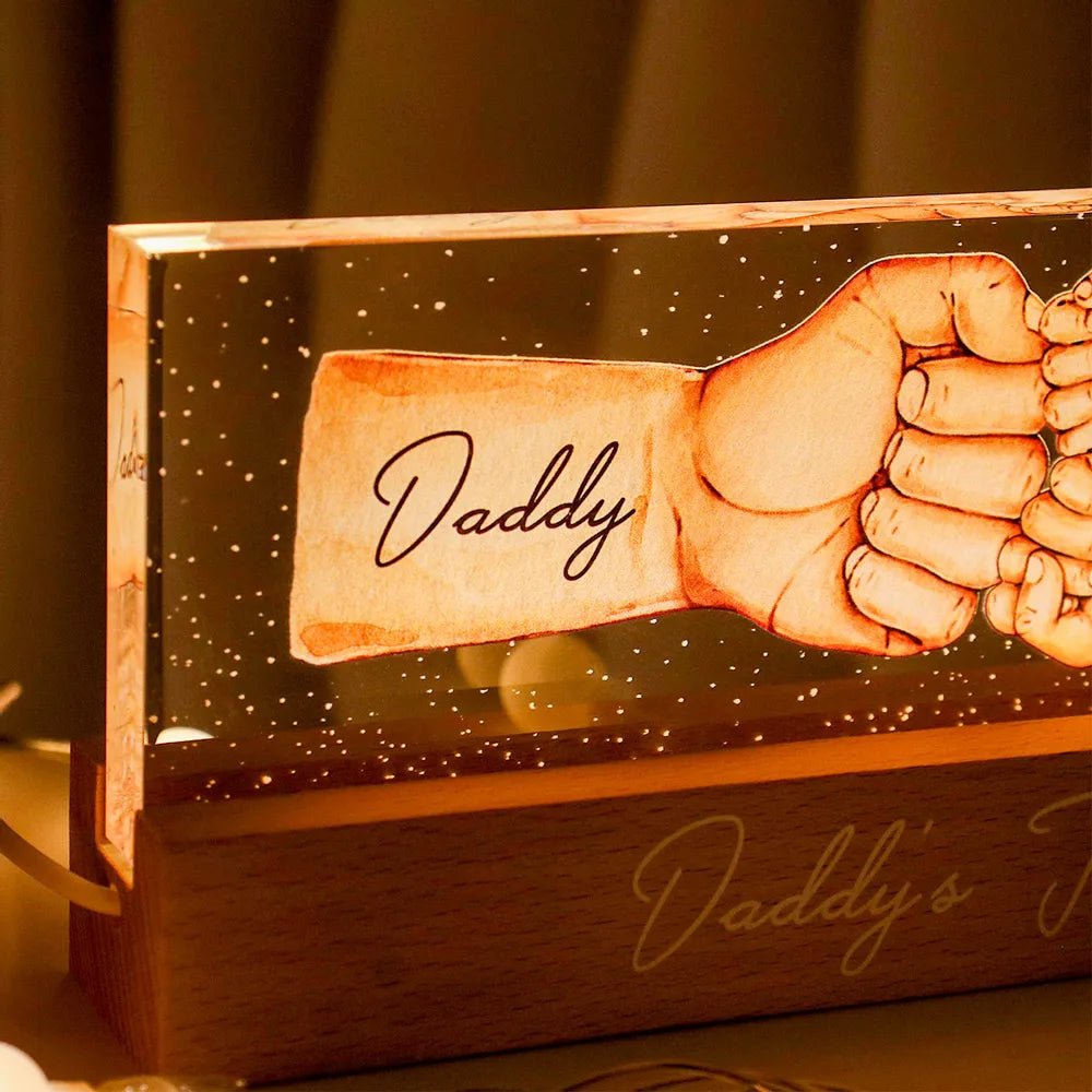 Father's Day - Daddy's Team Fist Bump - Personalized Acrylic Plaque With LED Night Light - The Next Custom Gift