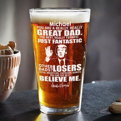 Father's Day - Great Grandpa Great Dad Trump Laser Engraved - Personalized Beer Glass - The Next Custom Gift
