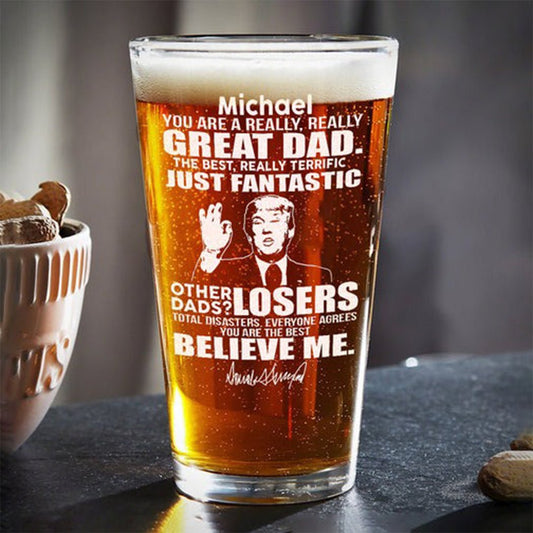 Father's Day - Great Grandpa Great Dad Trump Laser Engraved - Personalized Beer Glass - The Next Custom Gift