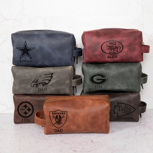 Father's Day - Leather Toiletry Bag Men's For Football Players - Personalized Leather Toiletry Bag - The Next Custom Gift
