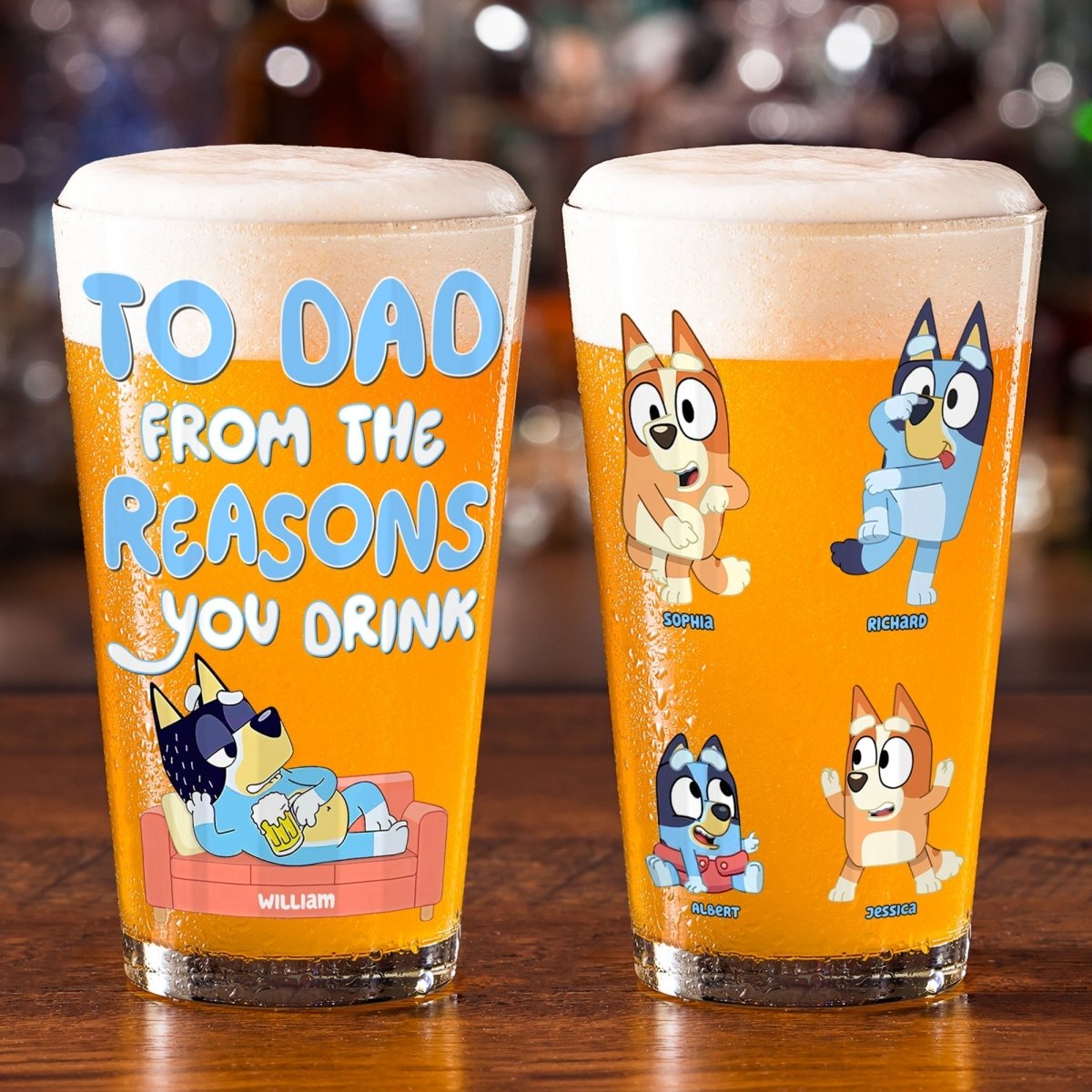 Father's Day - To Dad From The Reasons You Drink - Personalized Beer Glass - The Next Custom Gift