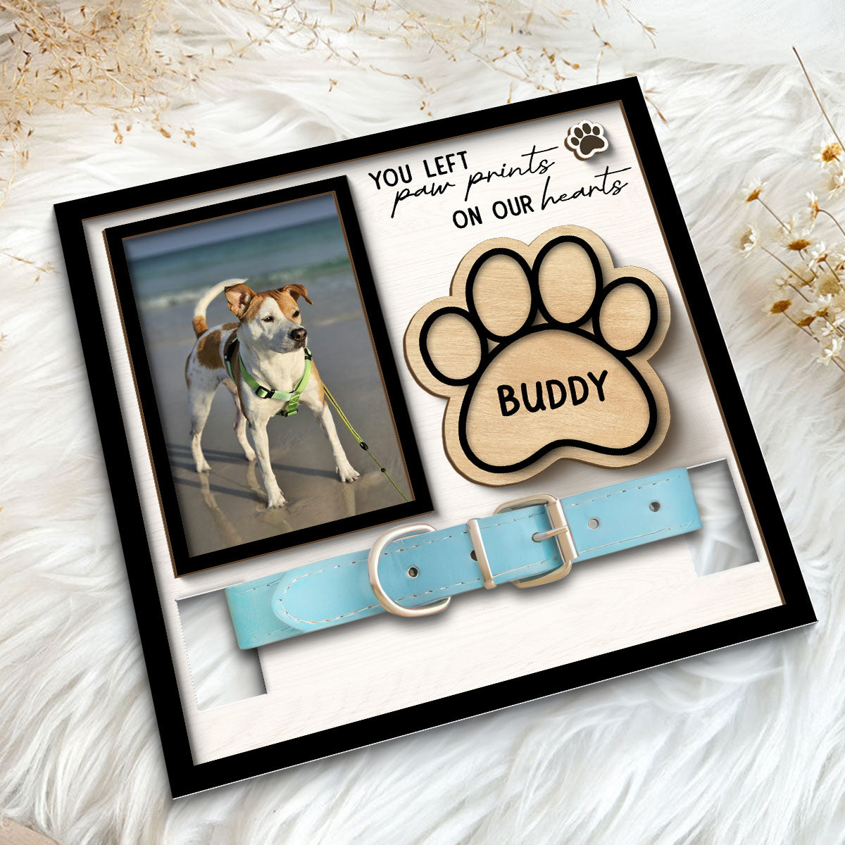 You Left Paw Prints On Our Hearts Photo Inserted Memorial Remembrance Gift Pet Collar Keepsake Personalized Wooden Pet Collar Holder