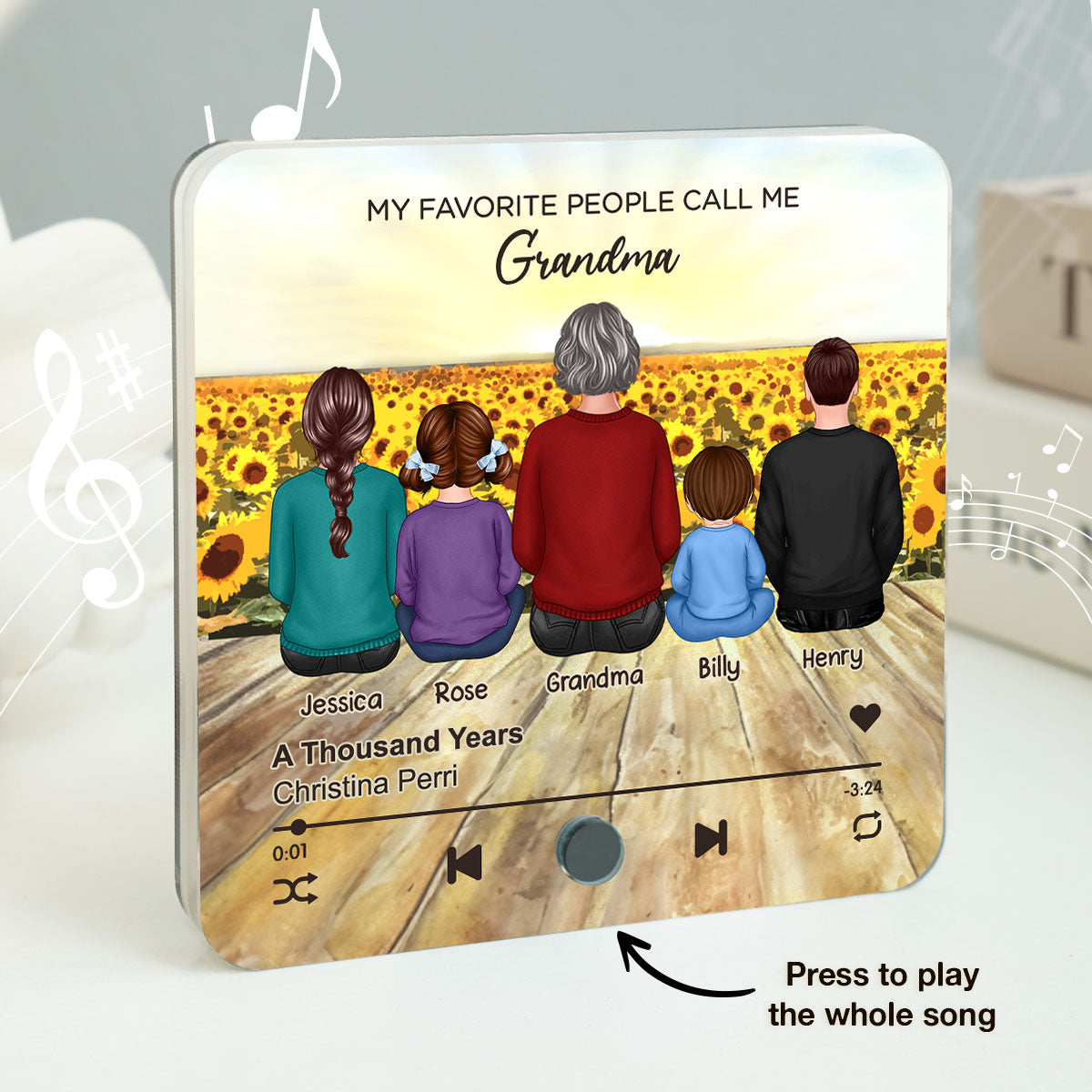 My Favorite People Call Me Nana Sunflower Field Personalized Music Fridge Magnet, Perfect Mother's Day Gift For Nana, Grandma