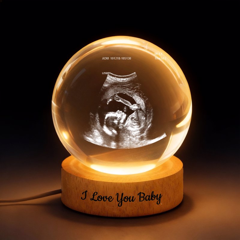 Custom Baby Ultrasound - Personalized Crystal Ball LED Night Light - Engraved Wooden Base, Sentimental Mother's Day Gift for Her