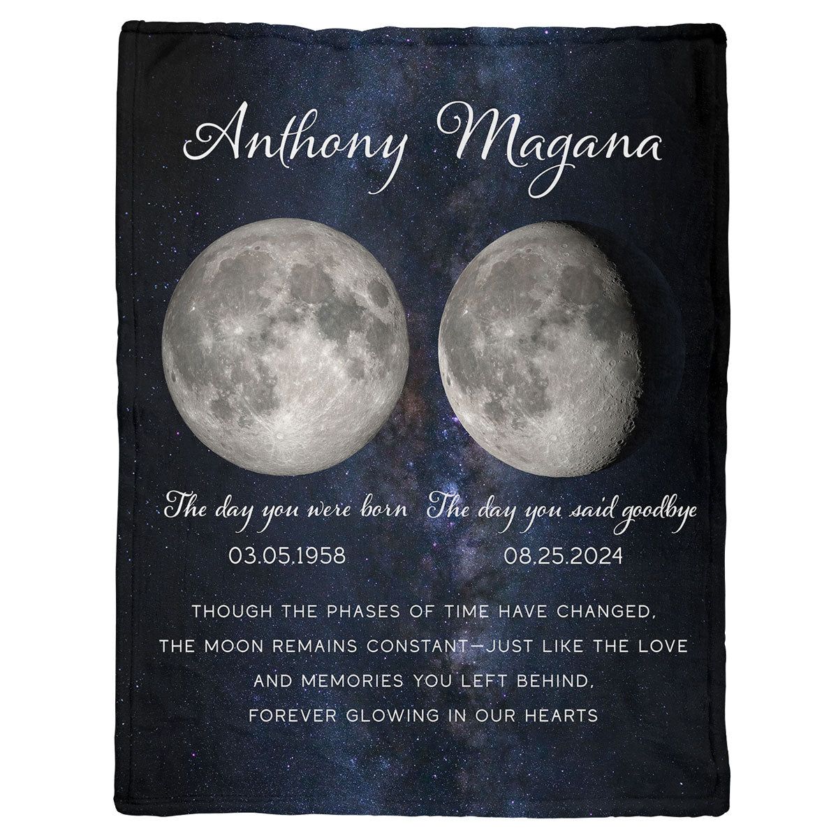 Lost Loved One Moon Phase Art Memorial Sympathy Gift Personalized Fleece Blanket