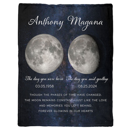 Lost Loved One Moon Phase Art Memorial Sympathy Gift Personalized Fleece Blanket