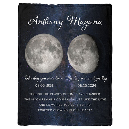 Lost Loved One Moon Phase Art Memorial Sympathy Gift Personalized Fleece Blanket