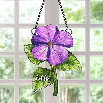 Birth Flower With Name Suncatcher Ornament, Birth Month Flower Acrylic Window Hanging, Birth Flower Memorial Gift, Mothers Day Gift For Mom