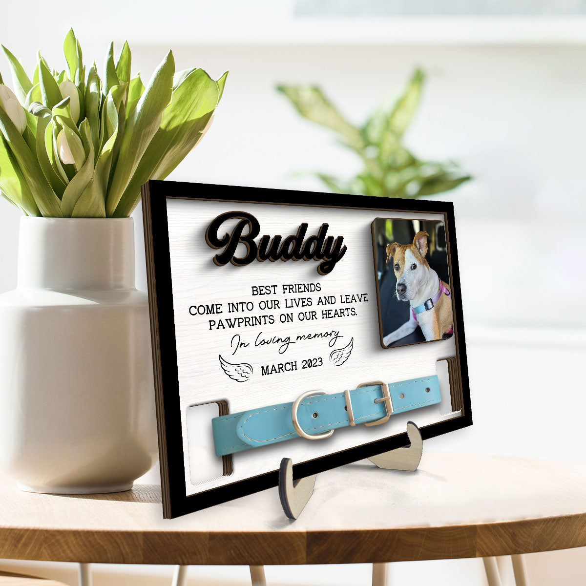 Pet Loss Dog Cat Photo Memorial Remembrance Gift Pet Collar Keepsake Personalized Wooden Pet Collar Holder