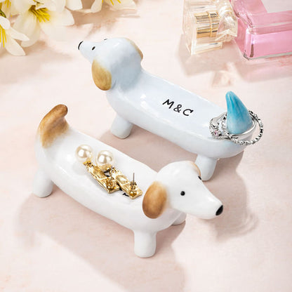 Personalised Funny Dachshund Dog Ceramic Trinket Ring Jewellery Holder with Name Birthday Wedding Bridal Shower Gift for Dachshund Lovers