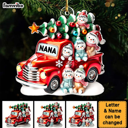 Personalized Gift For Grandma Nana's Cute Little Snowman In Car Acrylic Ornament 36777 Mockup 3