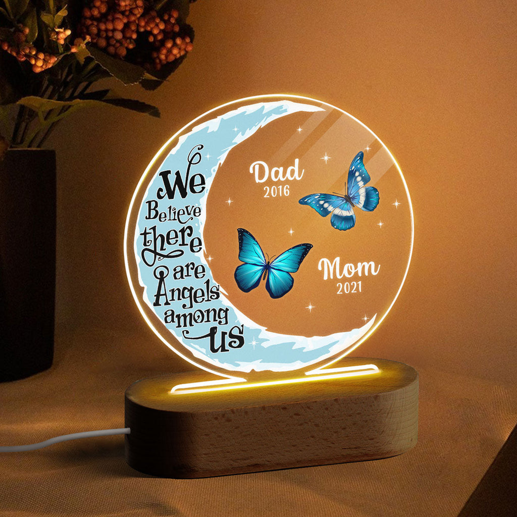 Moon Butterflies Angel Among Us Memorial Personalized Circle Acrylic Plaque With LED Lamp - Remembrance Keepsake