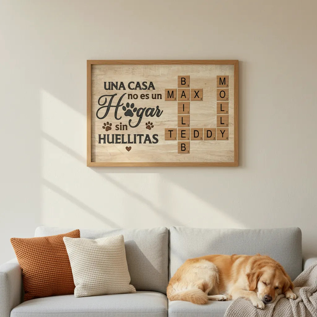 Una Casa No Es Un Hogar Sin Huellitas Crossword Puzzle Art - Personalized Poster - Spanish Version Home Decor For Pet Lovers