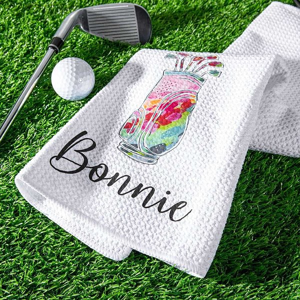 Personalised Colorful Golfing Clubs Golf Waffle Towel Absorb Sweat with Hanging Clip Name Birthday Gift for Golf Lovers