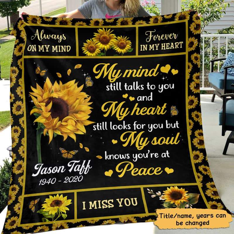 Sunflower My Mind Still Talk To You Memorial Personalized Fleece Blanket