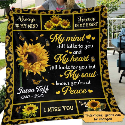 Sunflower My Mind Still Talk To You Memorial Personalized Fleece Blanket