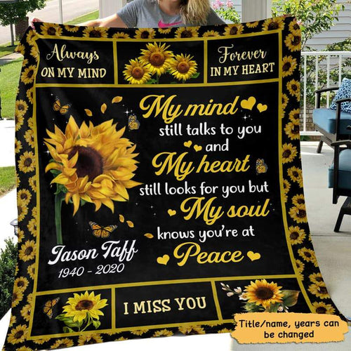 Sunflower My Mind Still Talk To You Memorial Personalized Fleece Blanket