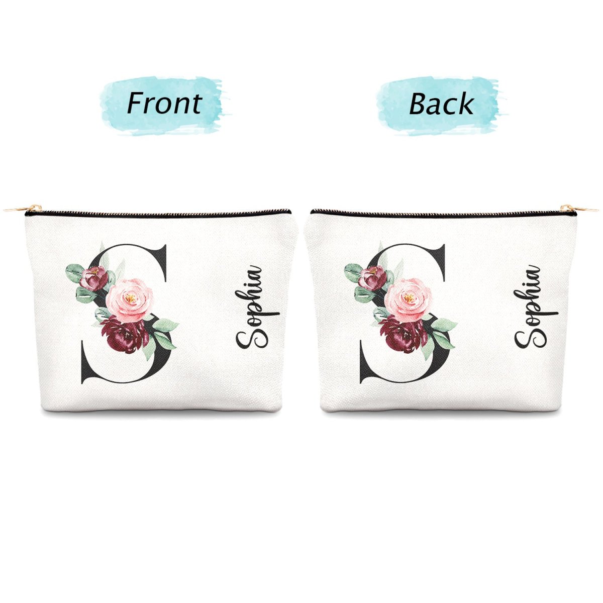 Floral Monogram - Gift For Her, Women - Personalized Cosmetic Bag - The Next Custom Gift