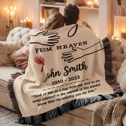 A Hug From Heaven Memorial Keepsake Personalized Tapestry Woven Blanket