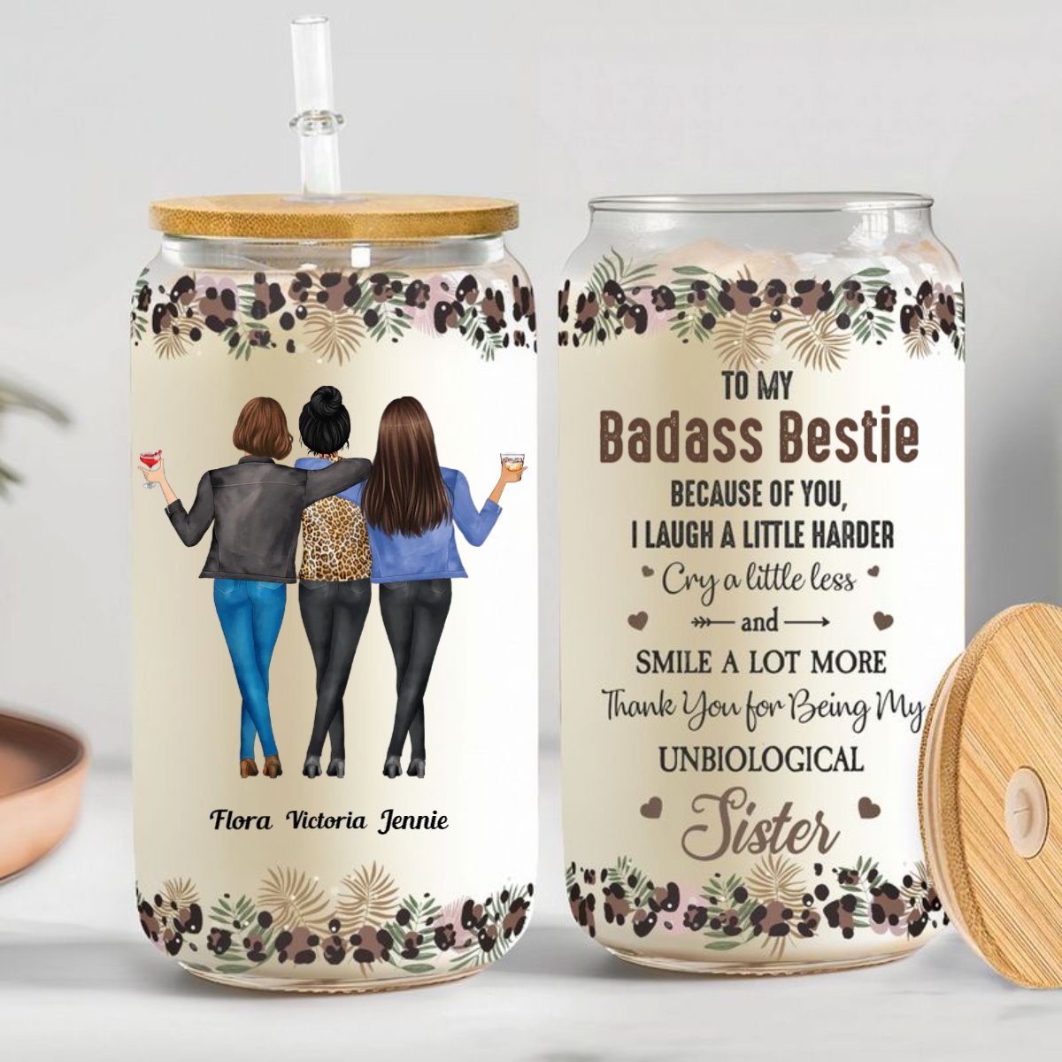Friends - Because Of You I Laugh A Little Harder Friendship - Personalize Glass Can (LH) - The Next Custom Gift