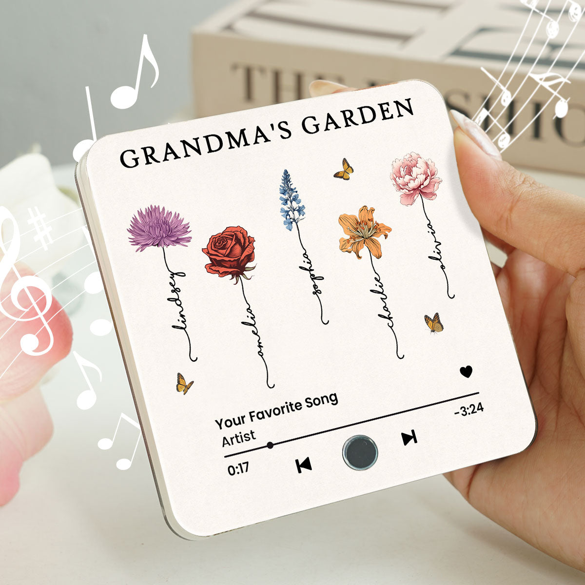 Grandma's Kitchen Birth Month Flower Personalized Music Fridge Magnet, Heartfelt Mother's Day Gift, Birthday Gift for Grandma