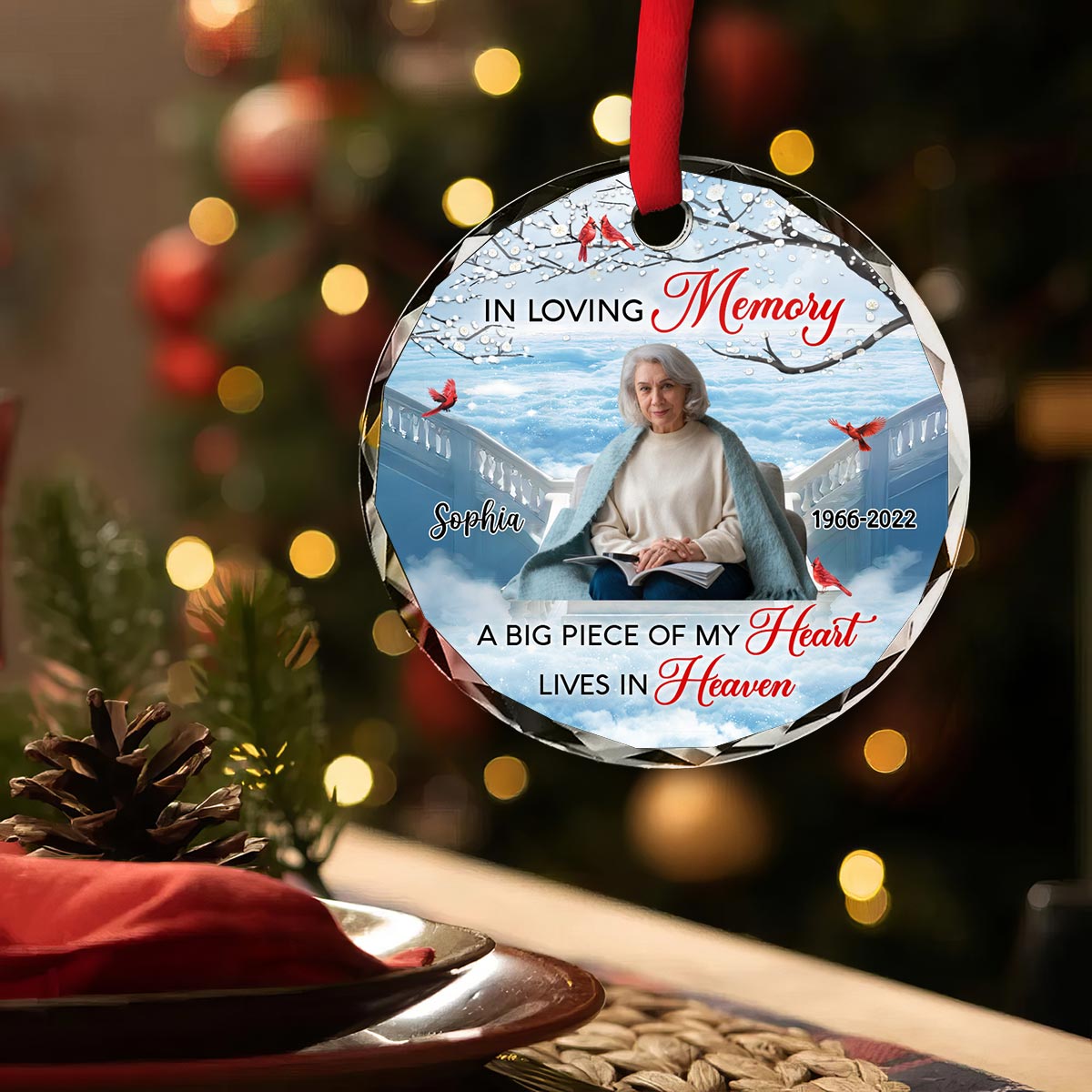 In Loving Memory Memorial Keepsake Blossom Tree Heaven Personalized Glass Ornament