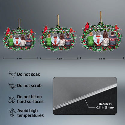 Christmas Family Sitting Back View Holly Branch Memorial Personalized Acrylic Ornament, Remembrance Gift, Sympathy Gift