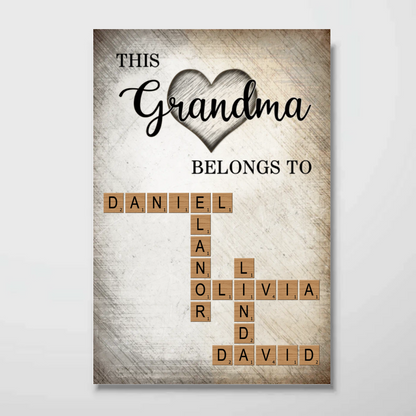 This Grandma Belongs To Grandkids Crossword Puzzle Art Personalized Poster