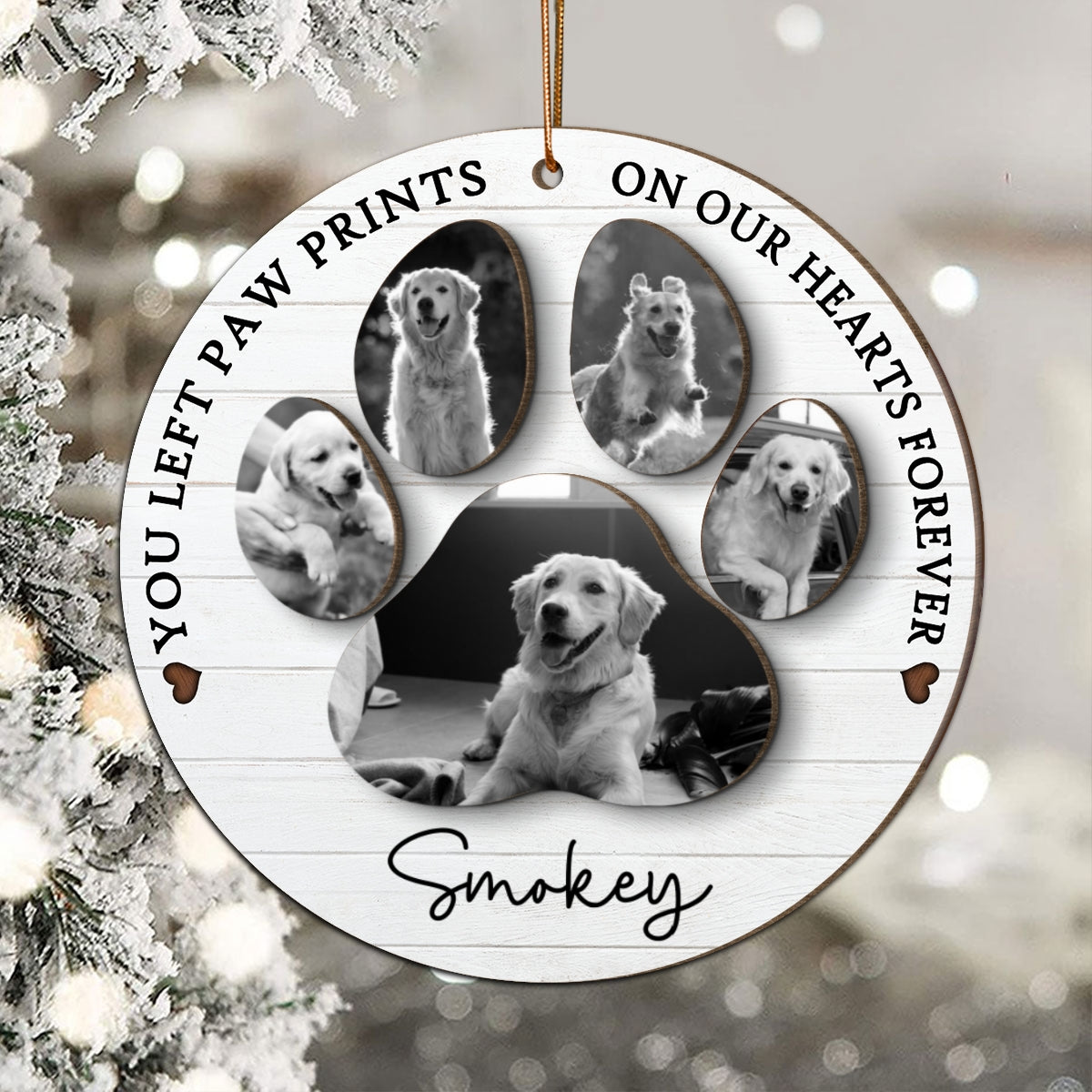 You Left Paw Prints On Our Hearts Photo Inserted Personalized 2-Layer Wooden Ornament