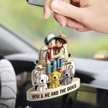 Couple On Truck You Me And The Dog Cats Personalized Acrylic Car Hanger Ornament, Heartfelt Gift For Couple, For Dog Lovers, Cat Lovers, Pet Lovers