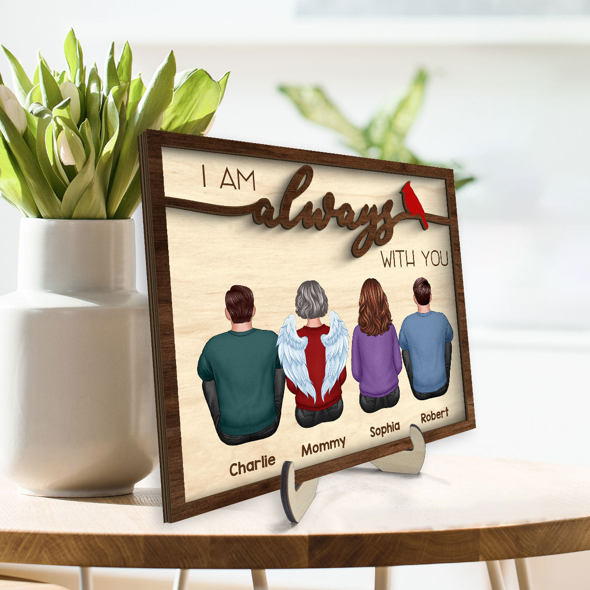 Always With You Family Memorial Cardinal Remembrance Keepsake Sympathy Gift Personalized 2-Layer Wooden Plaque