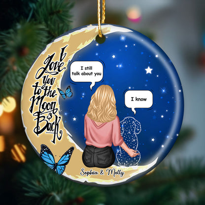 Dog Memorial Sitting On Moon Personalized Circle Ceramic Ornament