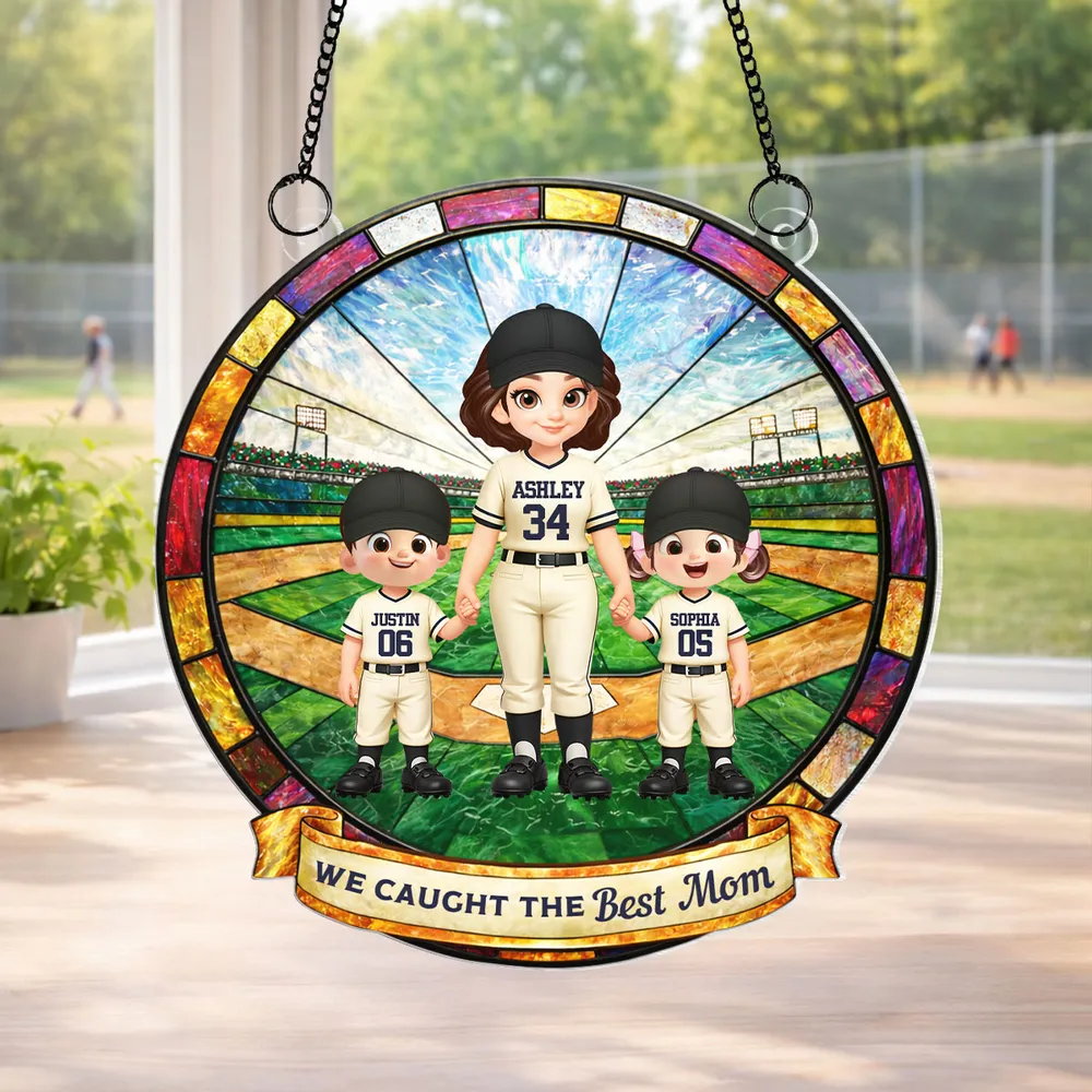 We Caught the Best Baseball Mom - Personalized Suncatcher - Sentimental Mother's Day Gift for Mom, Wife