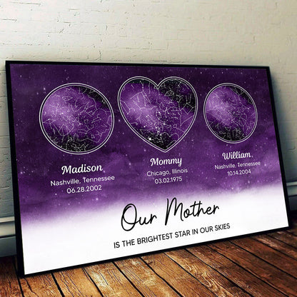 Mom The Brightest Star Custom Star Map by Location & Date, Real Astronomical Data, Personalized Poster Gift for Mom from Daughter, Mother's Day Gift for Mom from Son