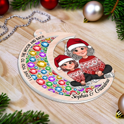 Gorgeous Moon Grandma Grandkid I Love You To The Moon And Back Christmas Personalized 2-Layer Acrylic Ornament