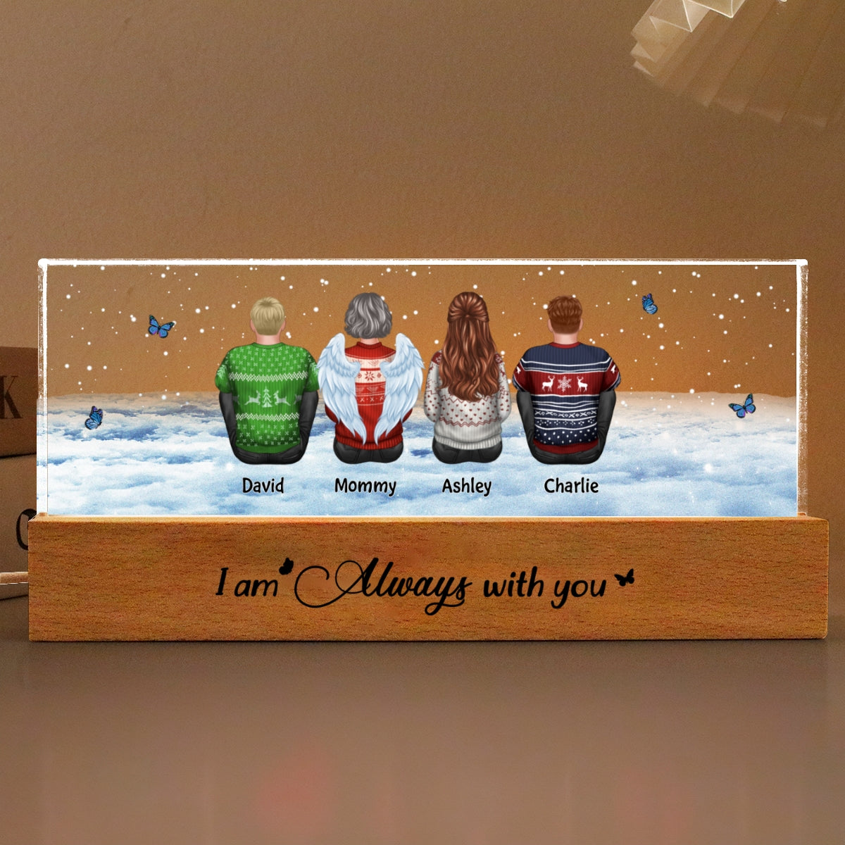 Always With You Memorial Butterfly Sky Personalized LED Night Light, Sympathy Gift For Loved Ones