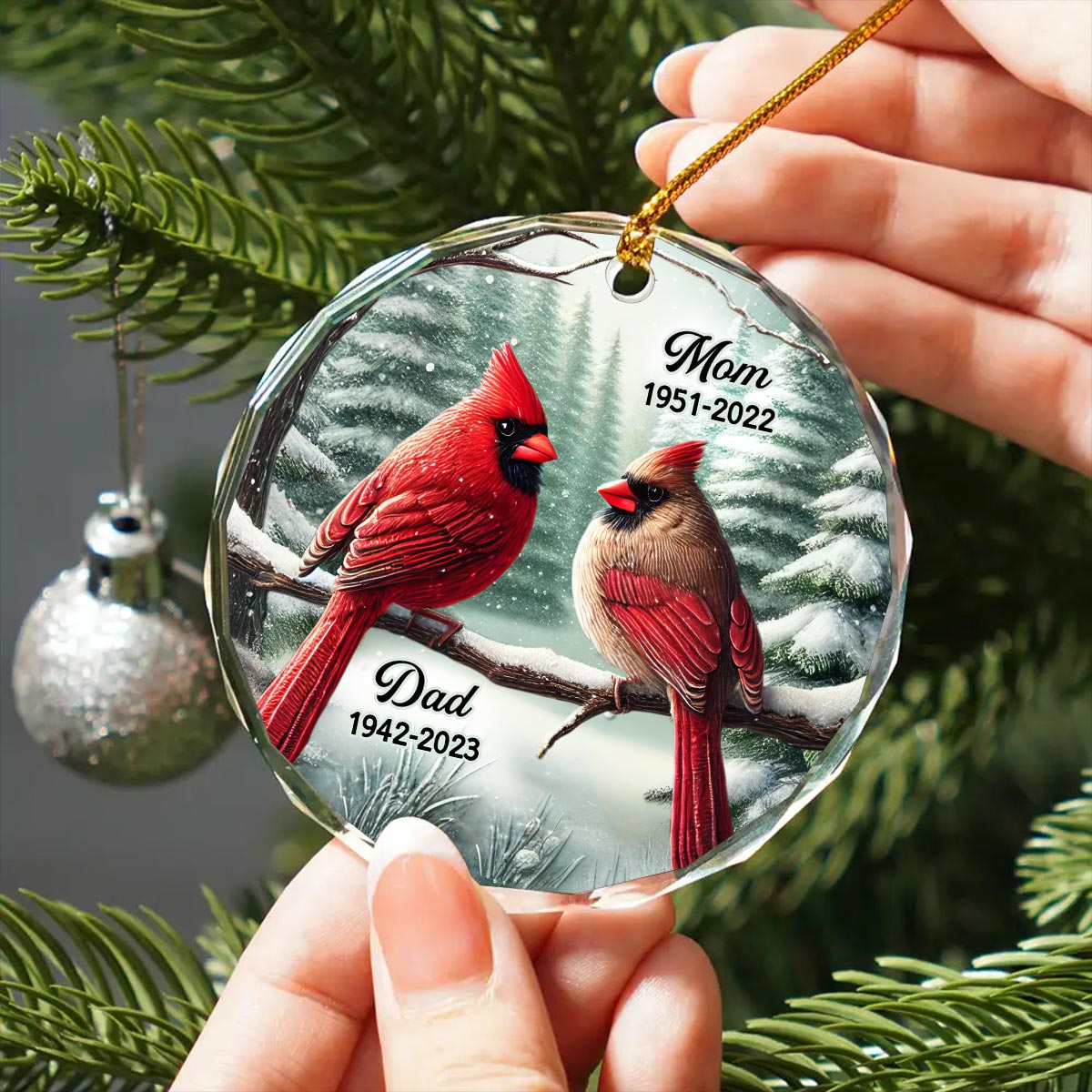 Winter Scene Memorial Cardinal Sympathy Gift Remembrance Keepsake Personalized Glass Ornament