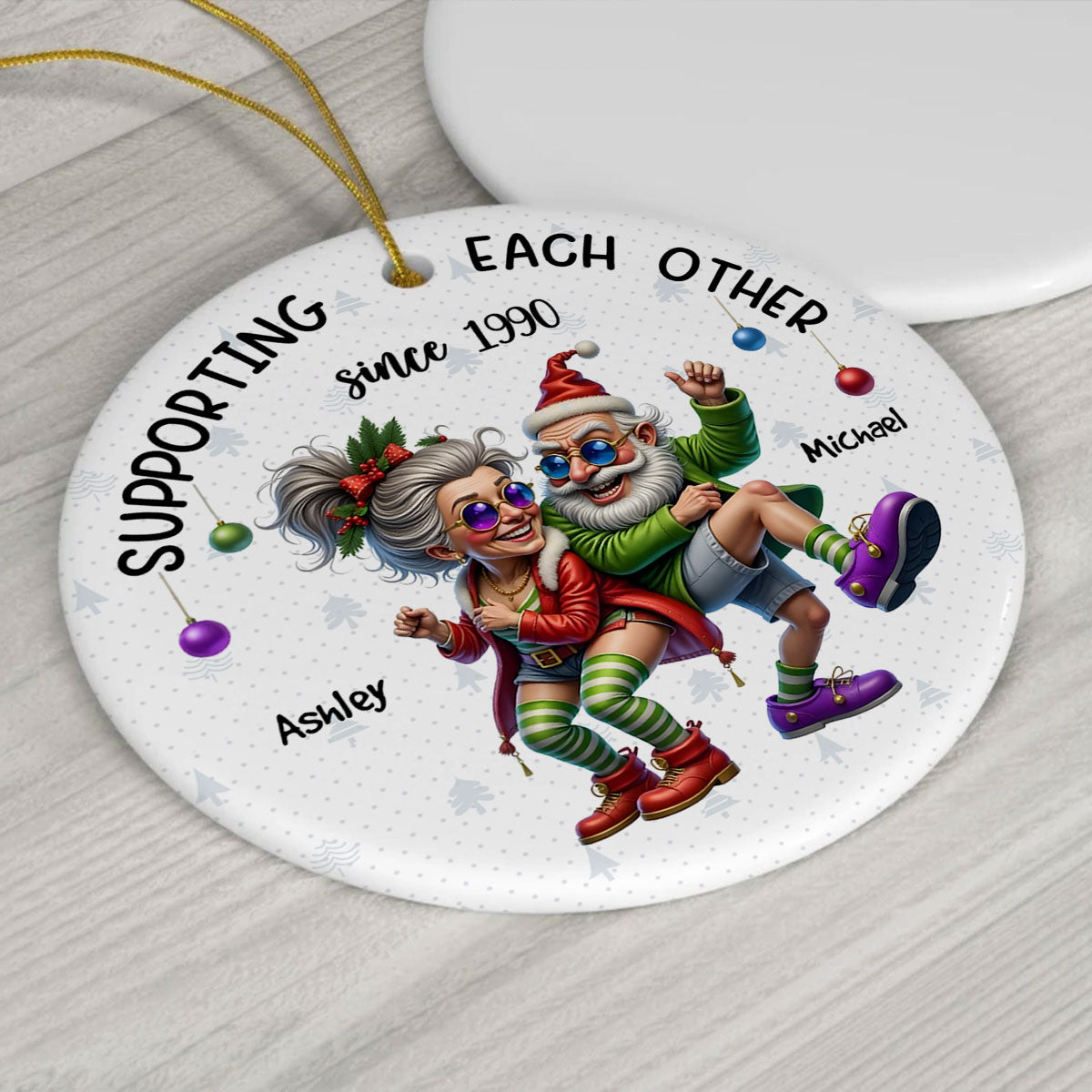 Funny Elderly Couple Christmas Party Whimsical Holiday Personalized Ceramic Ornament