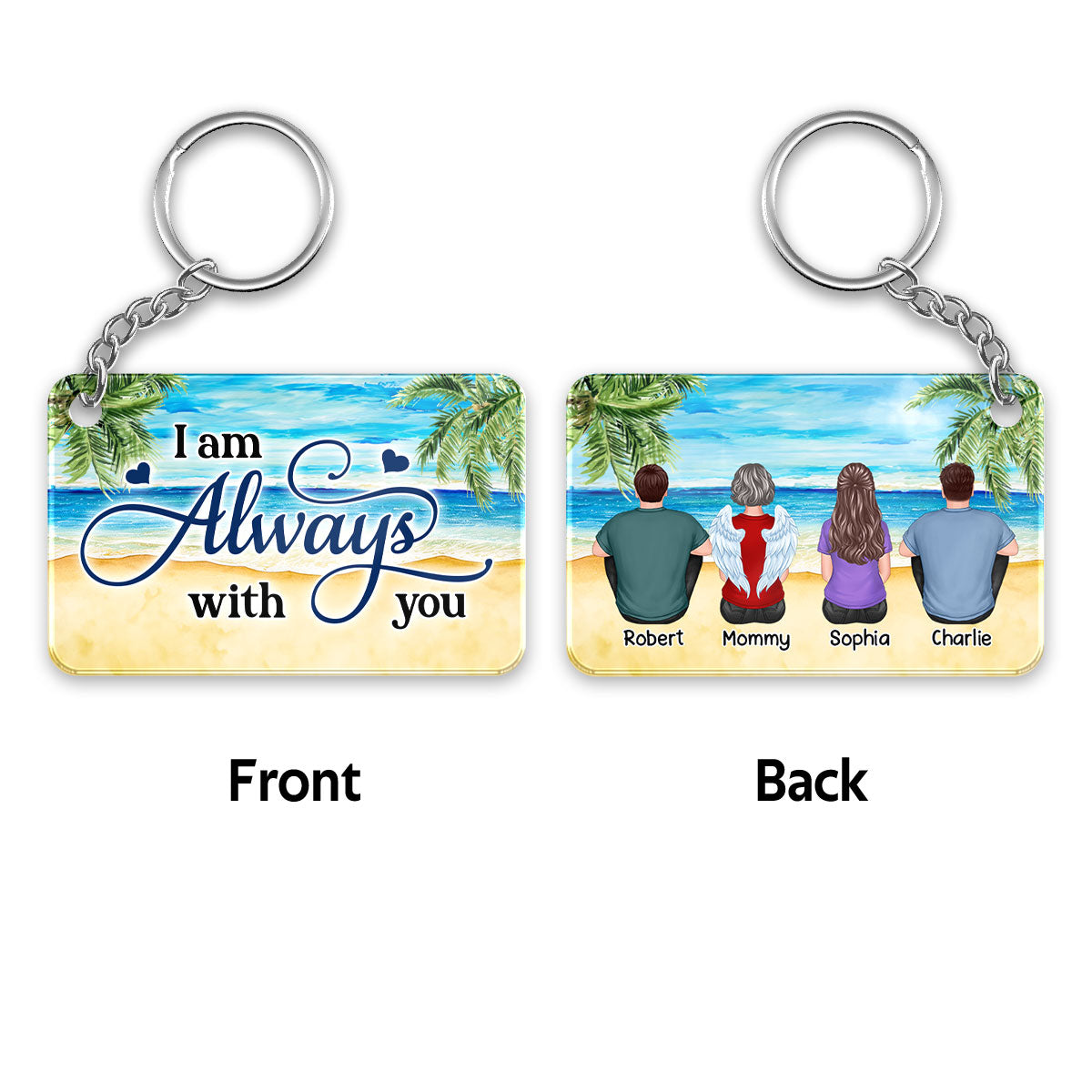 Family Memorial At Beach Palm Tree Remembrance Gift Personalized Acrylic Keychain