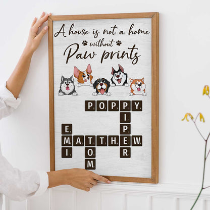 Home With Paw Prints Peeking Dog Cat Crossword Puzzle Art Personalized Poster