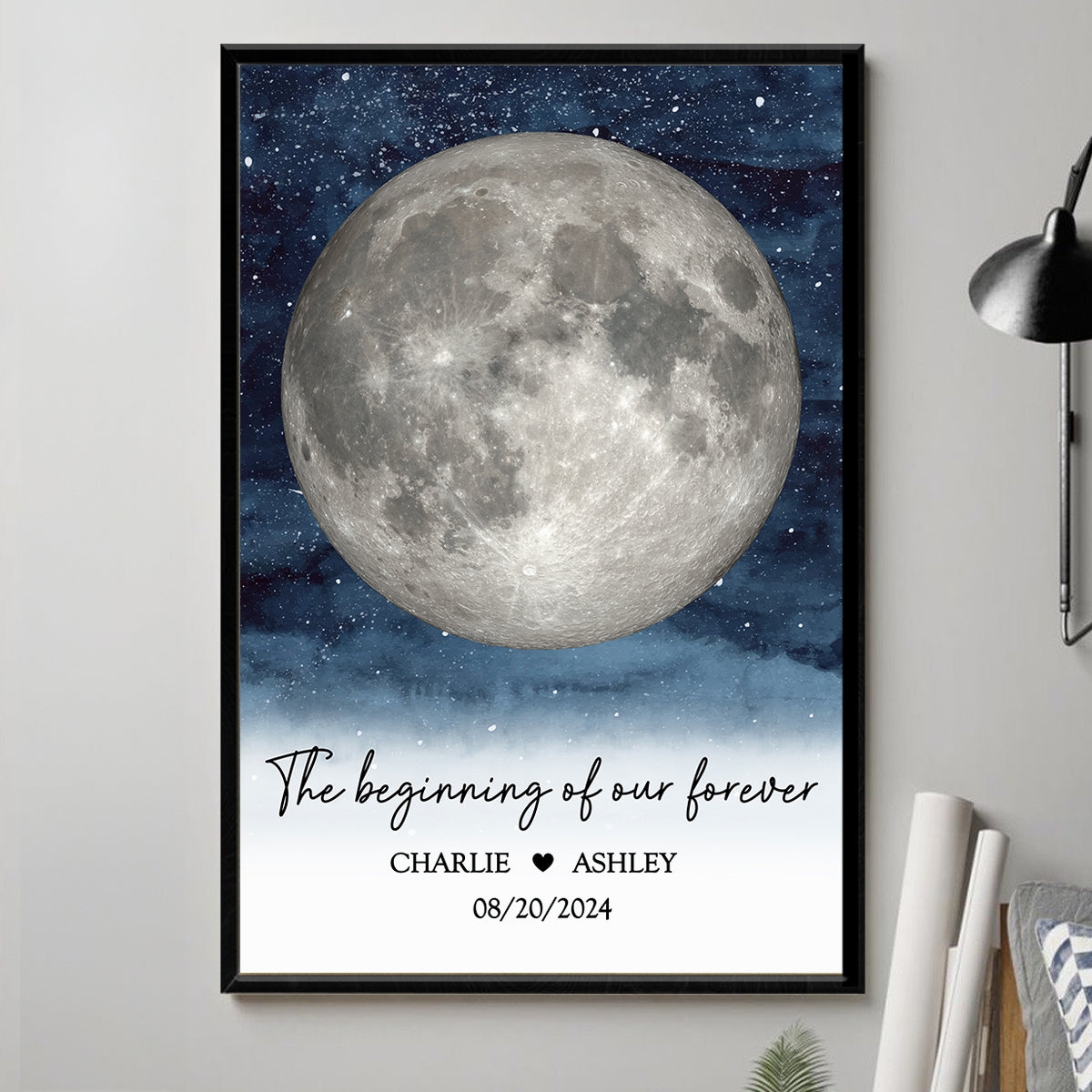Starry Night Couple Custom Moon Phase Anniversary Date Personalized Poster, Anniversary Gift, Wedding Gift For Couple
