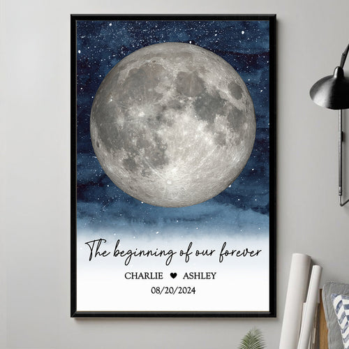 Starry Night Couple Custom Moon Phase Anniversary Date Personalized Poster, Anniversary Gift, Wedding Gift For Couple