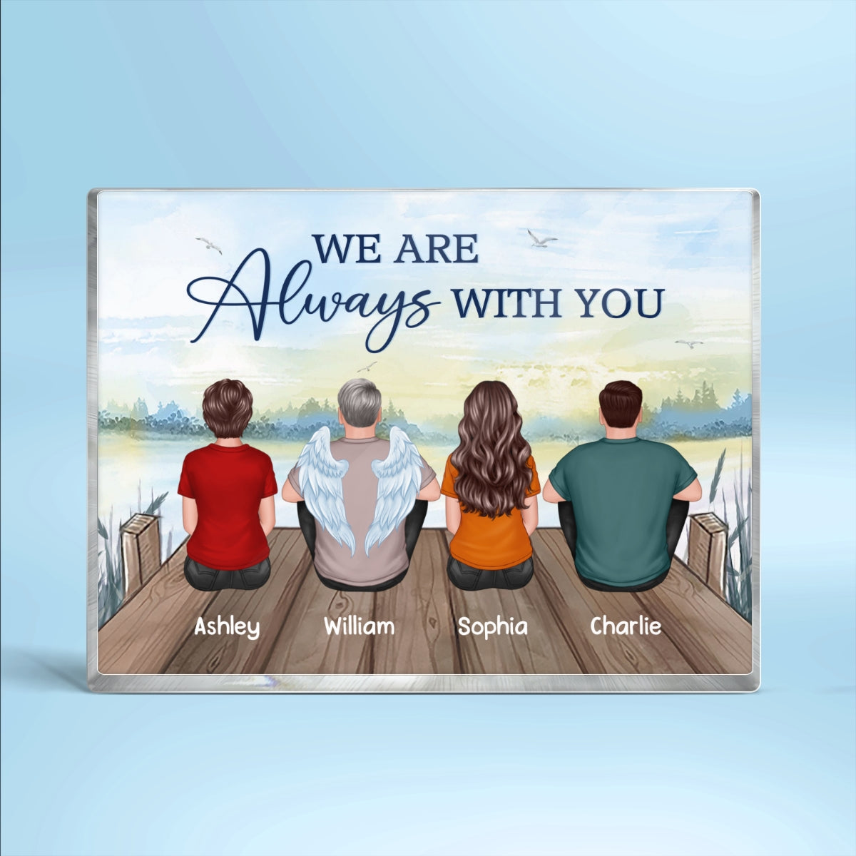 Family Sitting Lake View Memorial Personalized Rectangle Acrylic Block Plaque