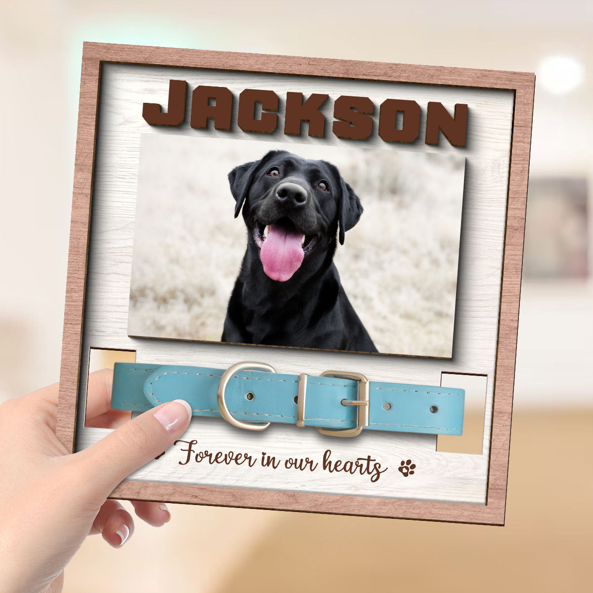 Pet Loss Pet Memorial Remembrance Gift Pet Collar Keepsake Photo Inserted Personalized Wooden Pet Collar Holder