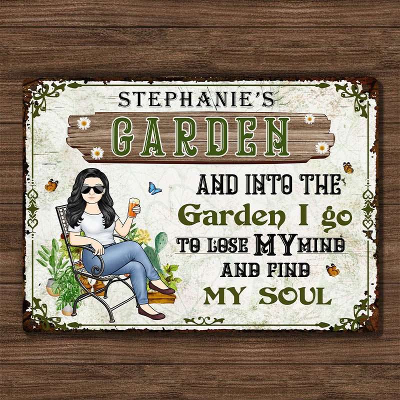 Garage Sign - And Into The Garden I Go Gardening Girl - Personalized Custom Classic Metal Signs - The Next Custom Gift