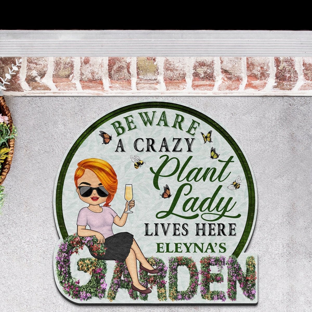 Gardening - Beware A Crazy Plant Lady Lives Here - Personalized Custom Shaped Doormat - The Next Custom Gift