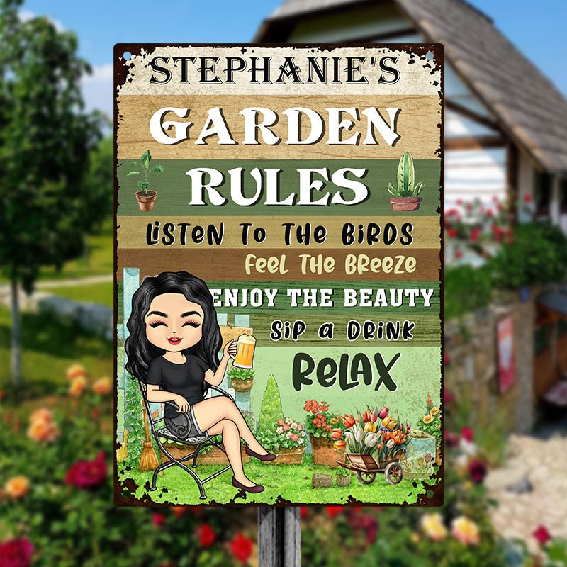 Gardening Lovers - Garden Rules Listen To The Birds - Personalized Metal Sign - The Next Custom Gift