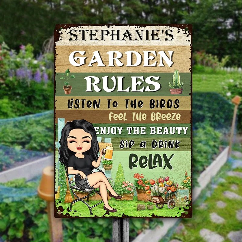 Gardening Lovers - Garden Rules Listen To The Birds - Personalized Metal Sign - The Next Custom Gift